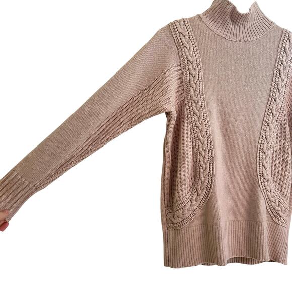 Reiss Dalia Cableknit Wool Blend Sweater Sz Small Classic Funnel Neck Beige - Picture 5 of 7